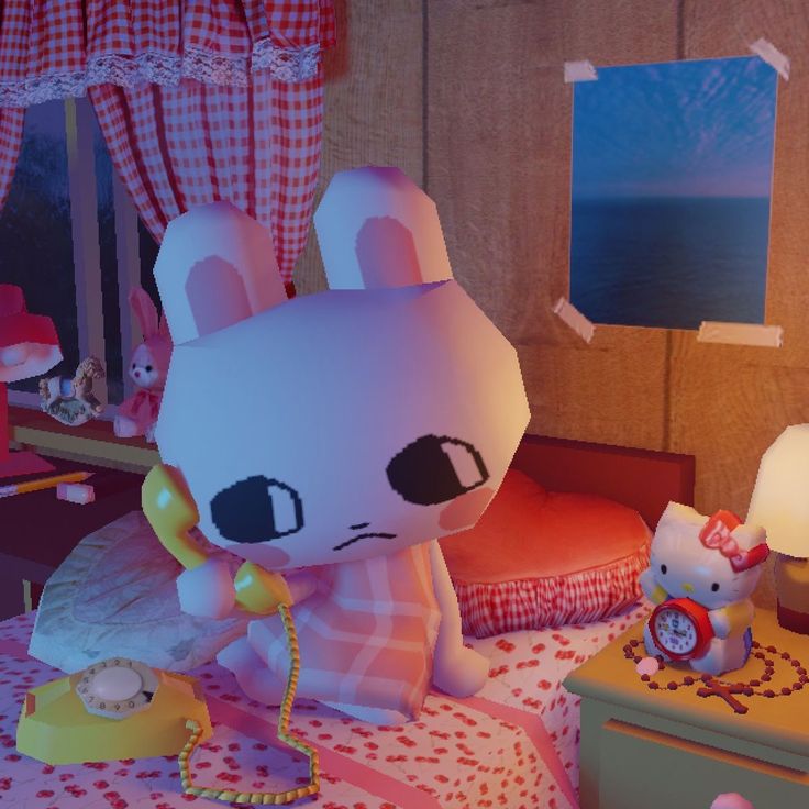 art of bunny on bed talking on phone by Sukinapan